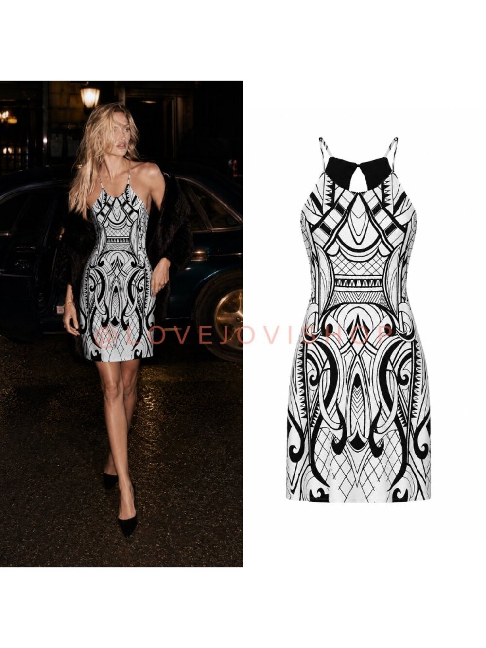Dress | Parker Art Deco Black White Halter Knit Bodycon Mini Dress | Fitted S